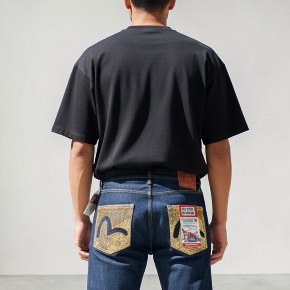 Evisu Genes Gold Sequin Daicock Jeans Mens 38 NWT Osaka Denim